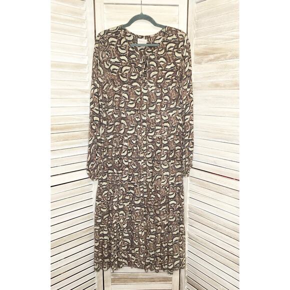 Maleu Washed Cotton Block Print Burgundy Floral Tiered Maxi Dress S - Picture 5 of 8